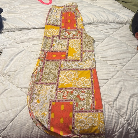 Colorful Patchwork Wide-Leg Pants size large L fun spring palazzo pants - Picture 6 of 6